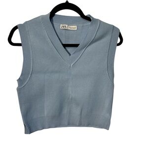 Zara Blue Sleeveless Crop Tank Top